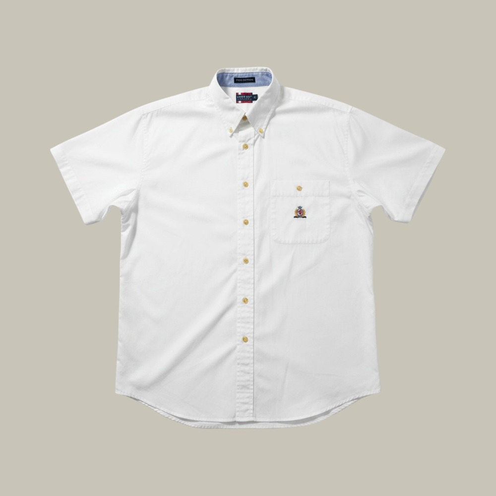 Bugle Boy Classics Mens Large White Short Sleeve Button Down Crest Logo Shirt